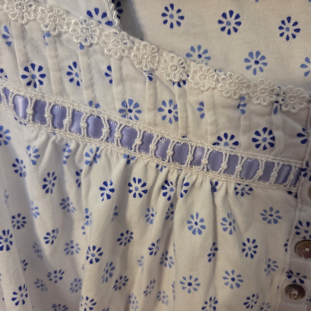 Eileen West Nightgown L White Purple Cotton Cottagecore Prairie Grandmacore - Picture 3 of 8